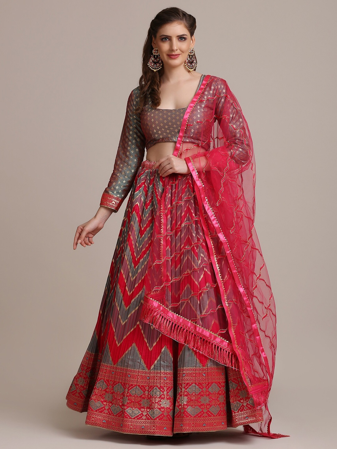 

Warthy Ent Semi-Stitched Lehenga & Unstitched Blouse With Dupatta, Pink