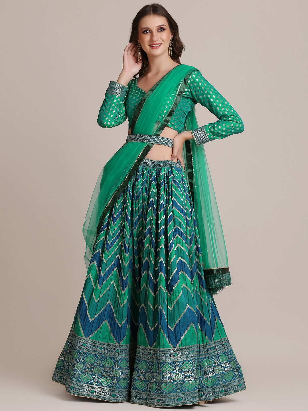 

Warthy Ent Semi-Stitched Lehenga & Unstitched Blouse With Dupatta, Turquoise blue