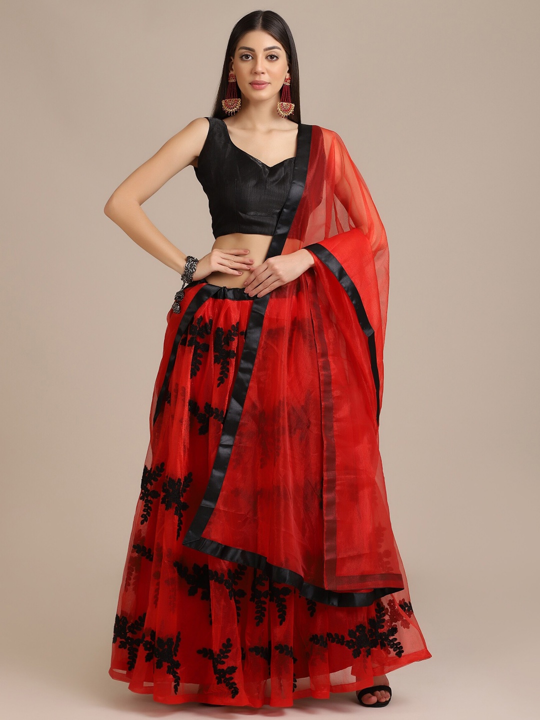 

Warthy Ent Semi-Stitched Lehenga & Unstitched Blouse With Dupatta, Red