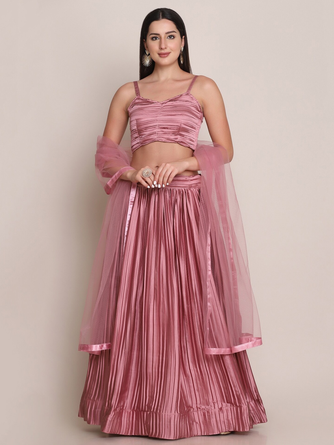 

Warthy Ent Semi-Stitched Lehenga & Unstitched Blouse With Dupatta, Pink
