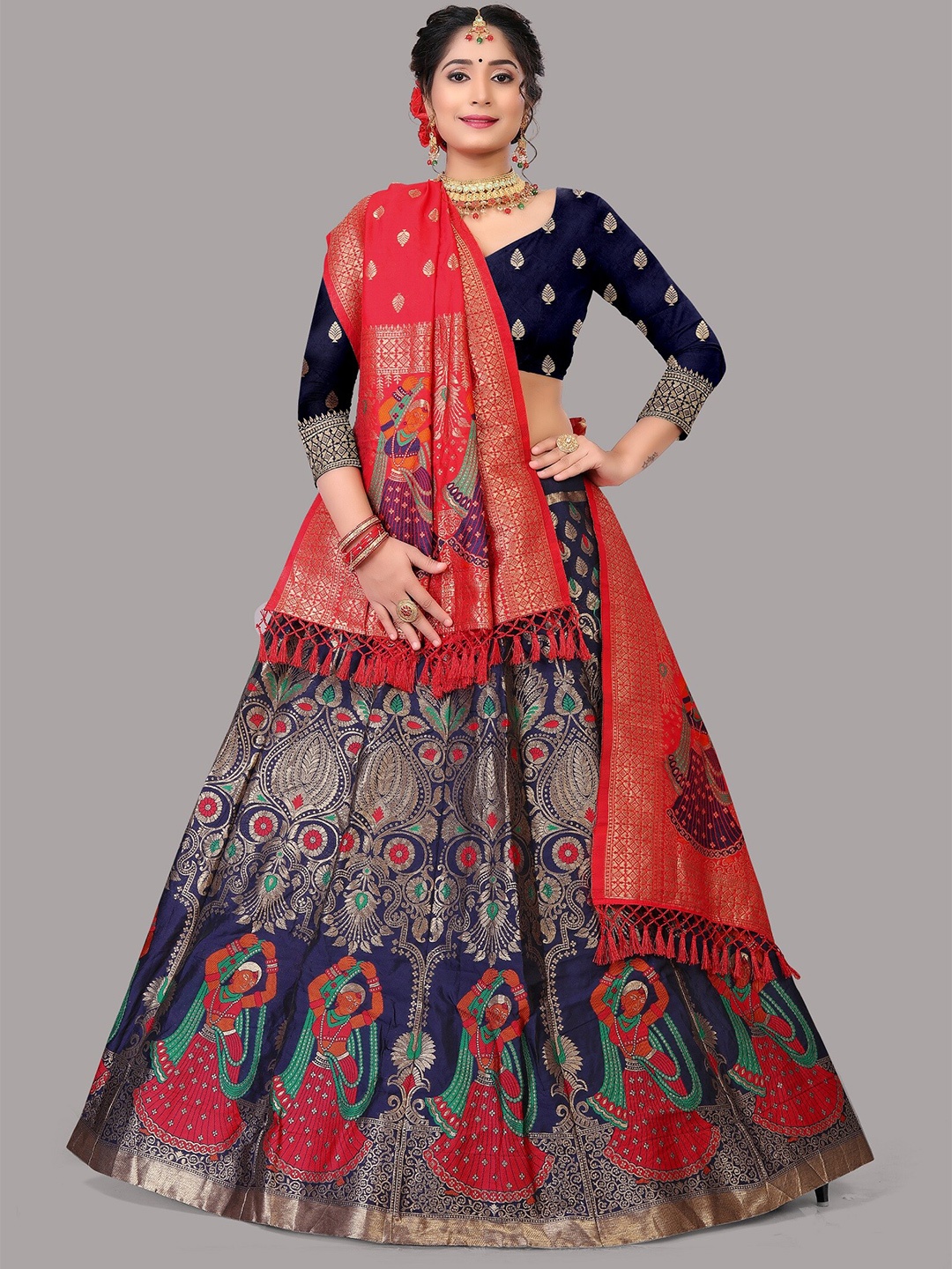 

Warthy Ent Semi-Stitched Lehenga & Unstitched Blouse With Dupatta, Blue