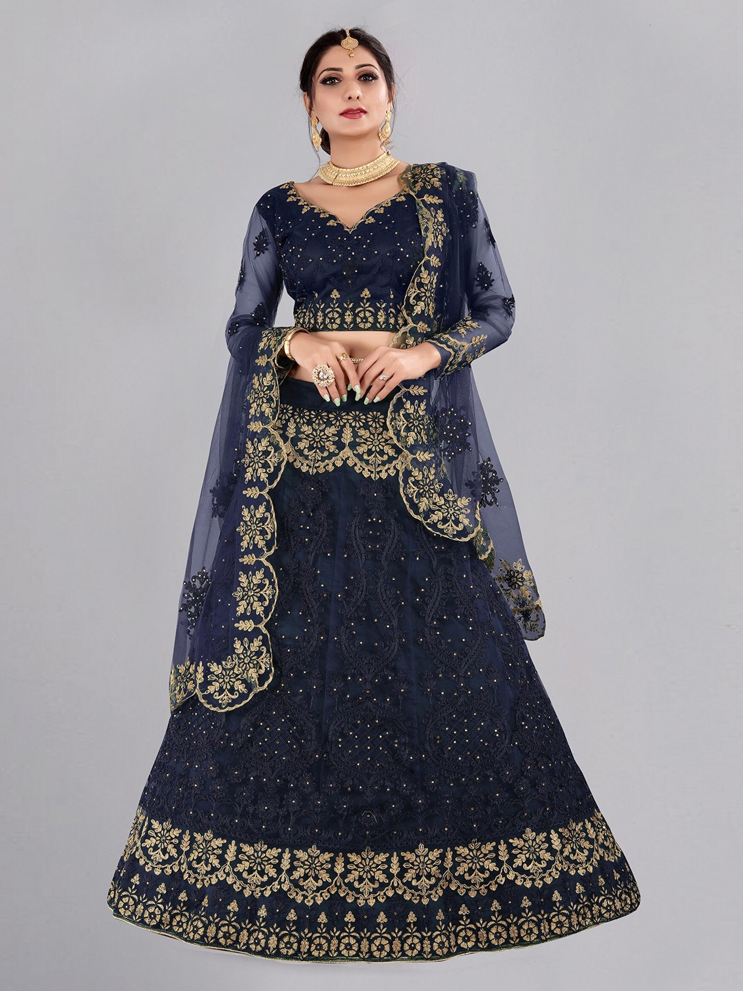 

Warthy Ent Embroidered Thread Work Semi-Stitched Lehenga & Unstitched Blouse With Dupatta, Blue