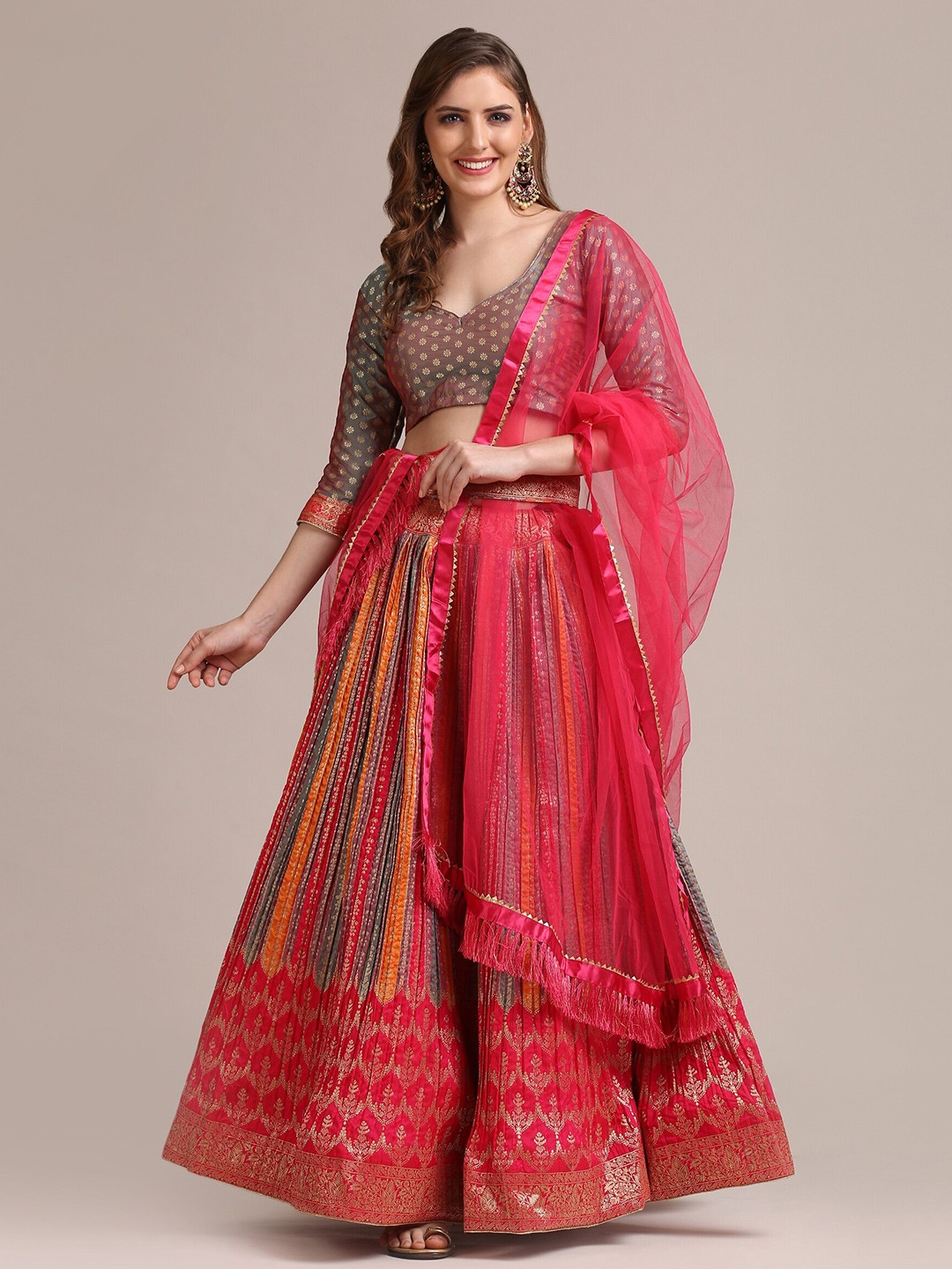 

Warthy Ent Semi-Stitched Lehenga & Unstitched Blouse With Dupatta, Pink