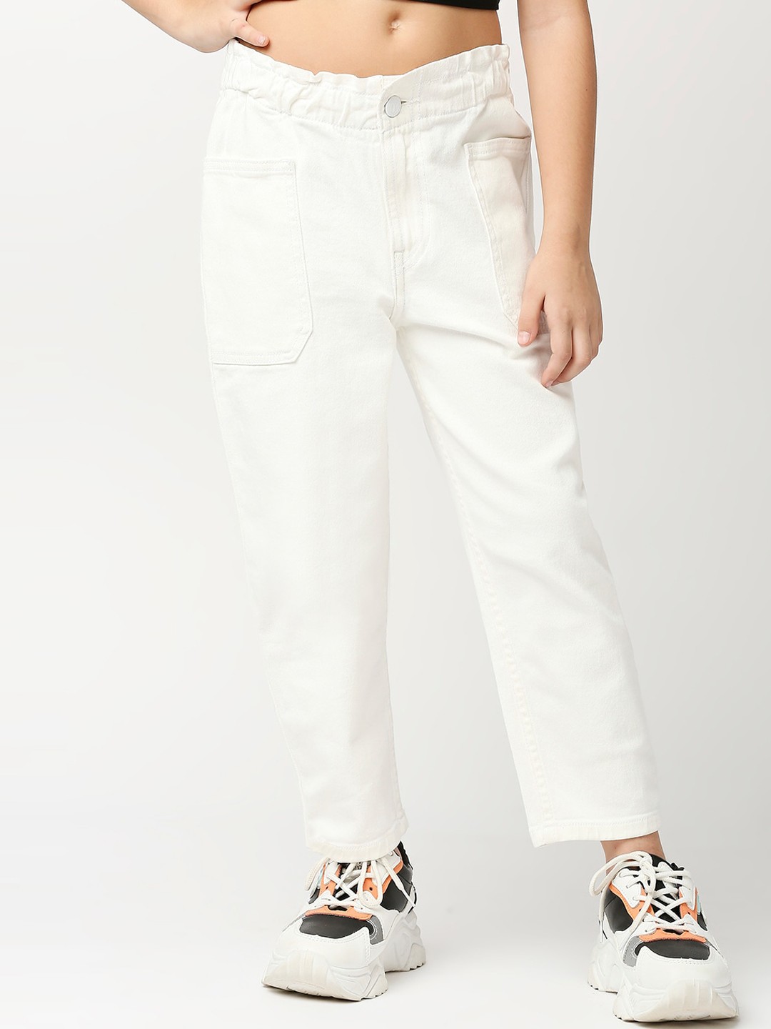 

Pepe Jeans Girls High-Rise Clean Look Stretchable Mom Jeans, White