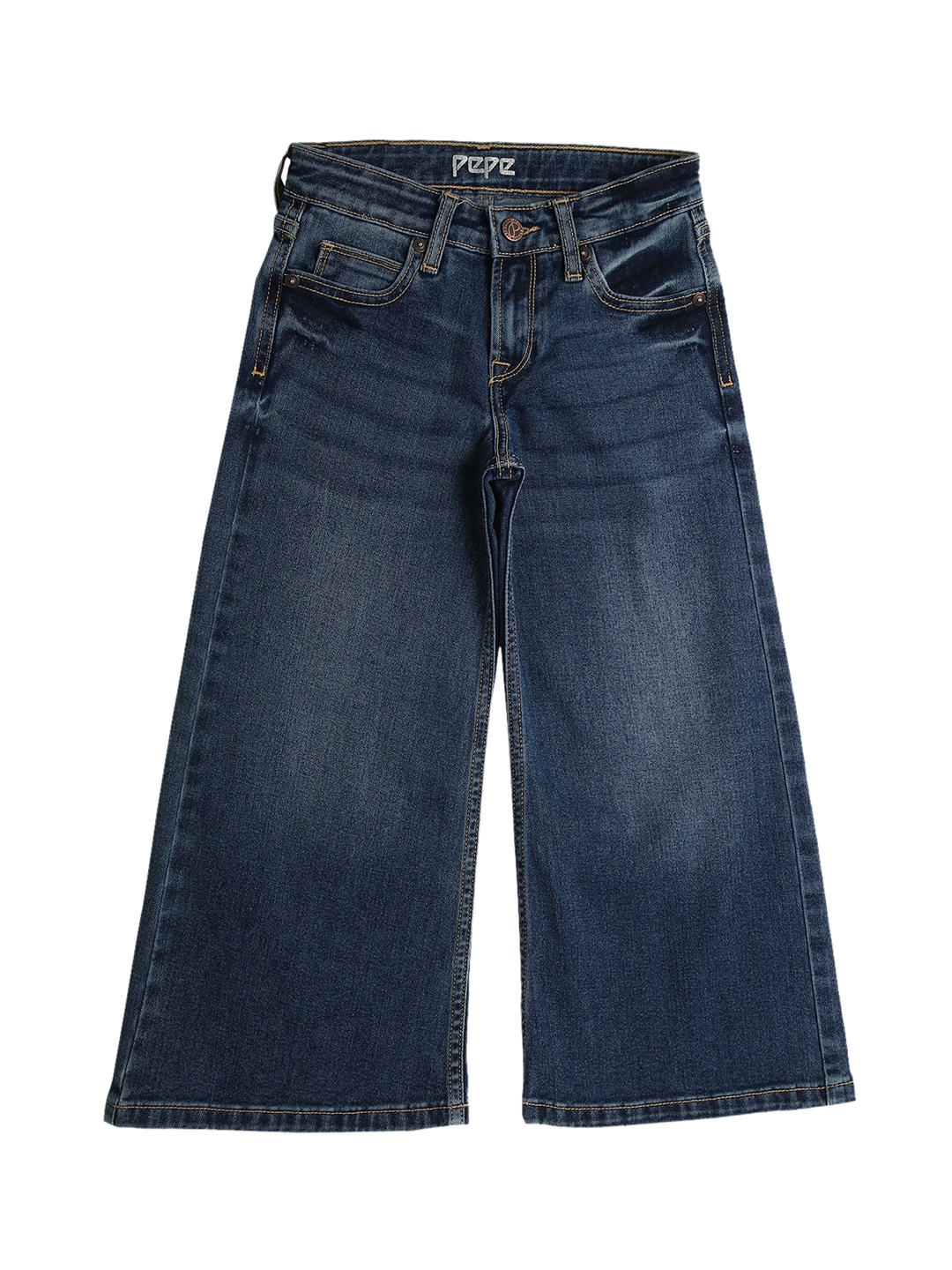 

Pepe Jeans Girls High-Rise Light Fade Stretchable Wide Leg Jeans, Blue