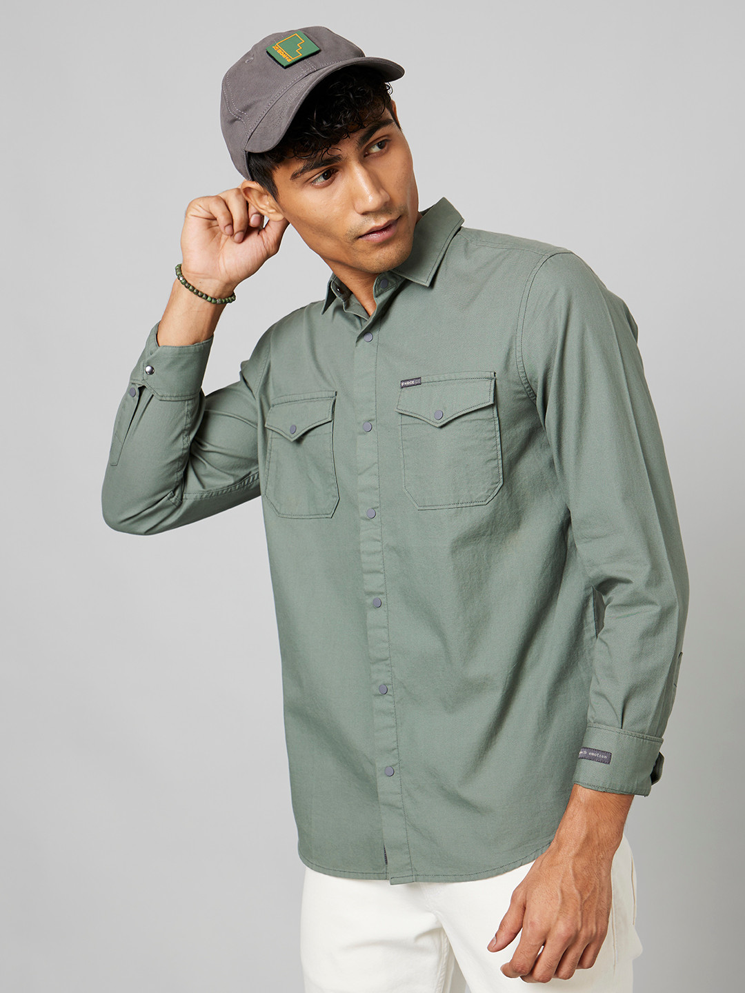 

FORCE IX Men Pure Cotton Slim Fit Solid Casual Shirt, Green