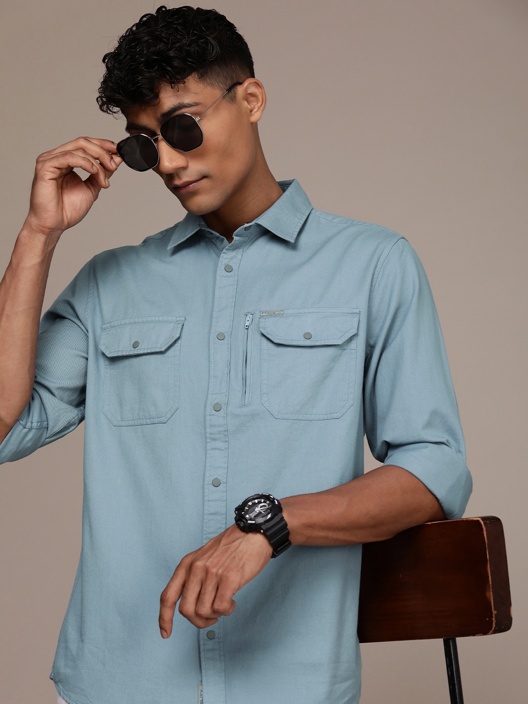 

Force IX Pure Cotton Solid Casual Slim Fit Shirt, Blue