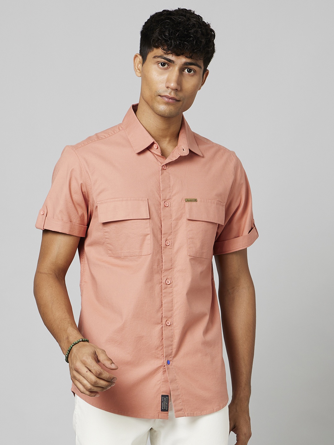 

FORCE IX Men Slim Fit Solid Spread Collar Casual Shirt, Coral