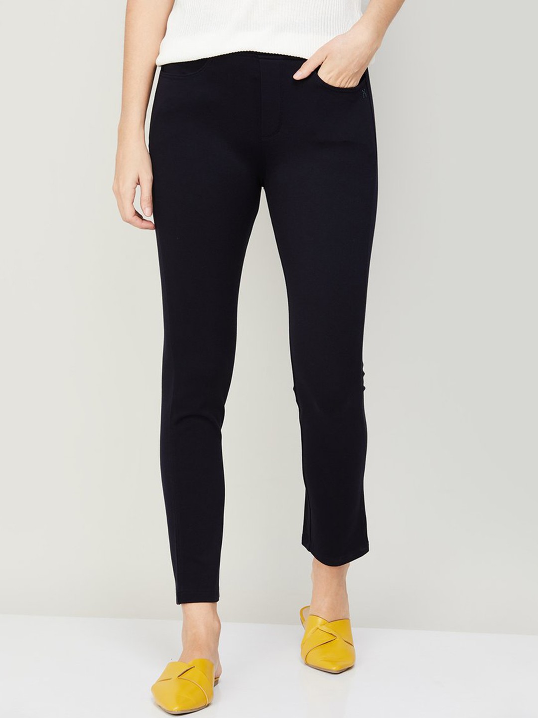 

Xpose Women Comfort Slim Fit High-Rise Regular Trousers, Navy blue