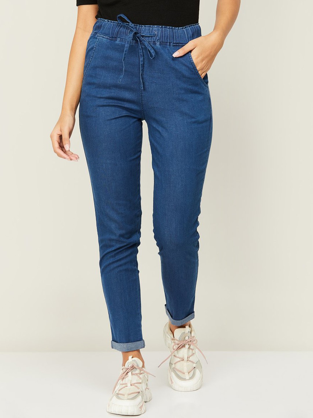 

Xpose Women Comfort Fit Clean Look Stretchable Trousers, Blue