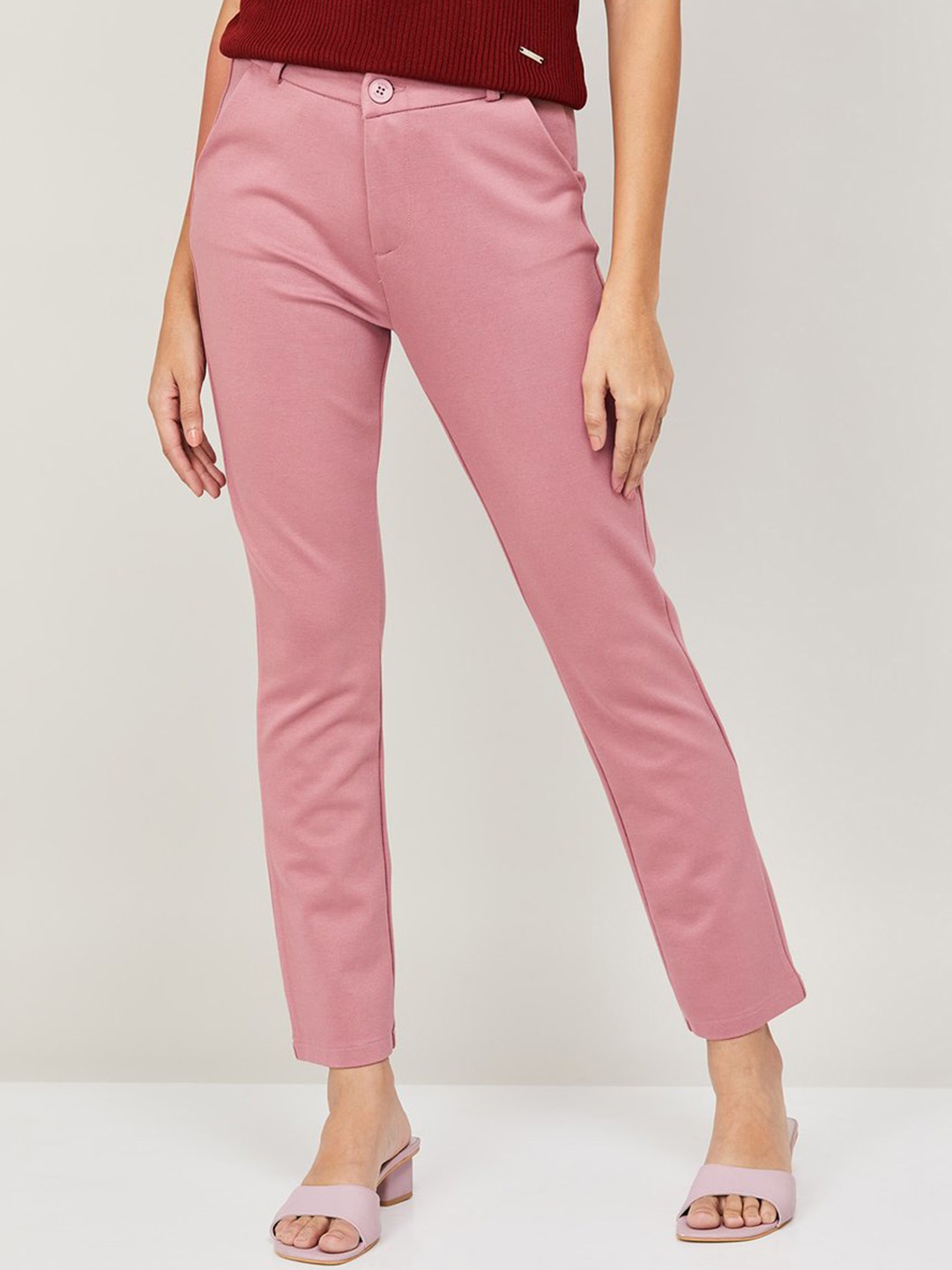 

Xpose Women Comfort Straight Fit High-Rise Trousers, Pink