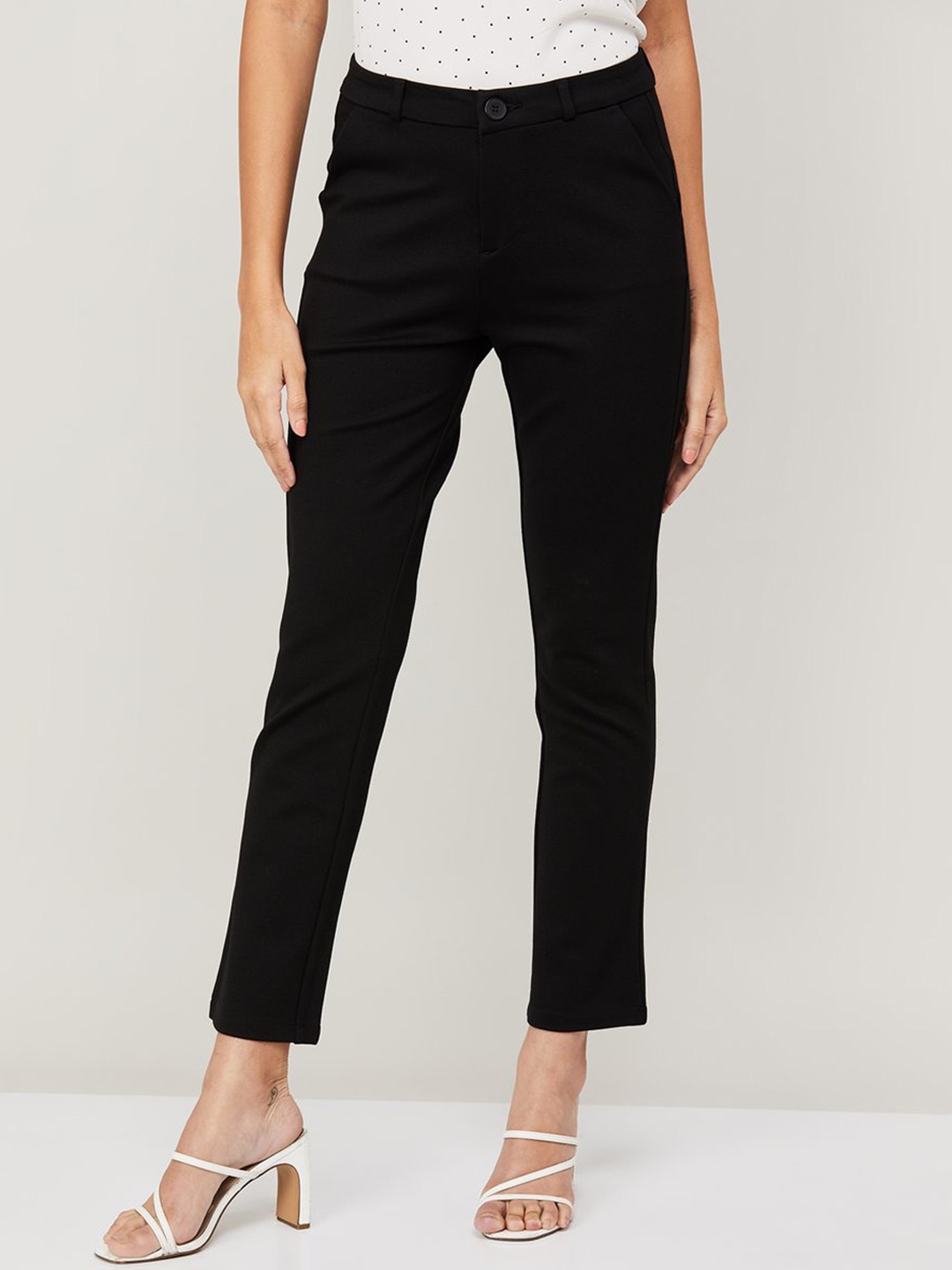 

Xpose Women Comfort Straight Fit High-Rise Regular Trousers, Black