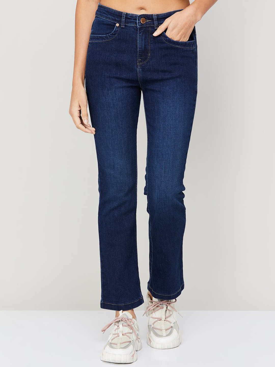 

Xpose Women Comfort Bootcut High-Rise Light Fade Stretchable Jeans, Navy blue