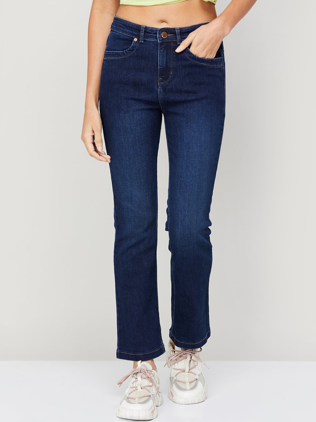 

Xpose Women Comfort Bootcut High-Rise Light Fade Stretchable Jeans, Navy blue