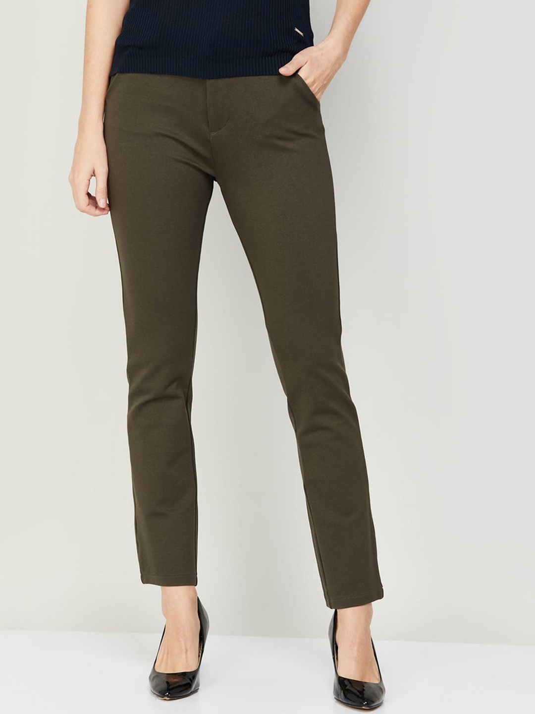 

Xpose Women Comfort Straight Fit High-Rise Regular Trousers, Olive