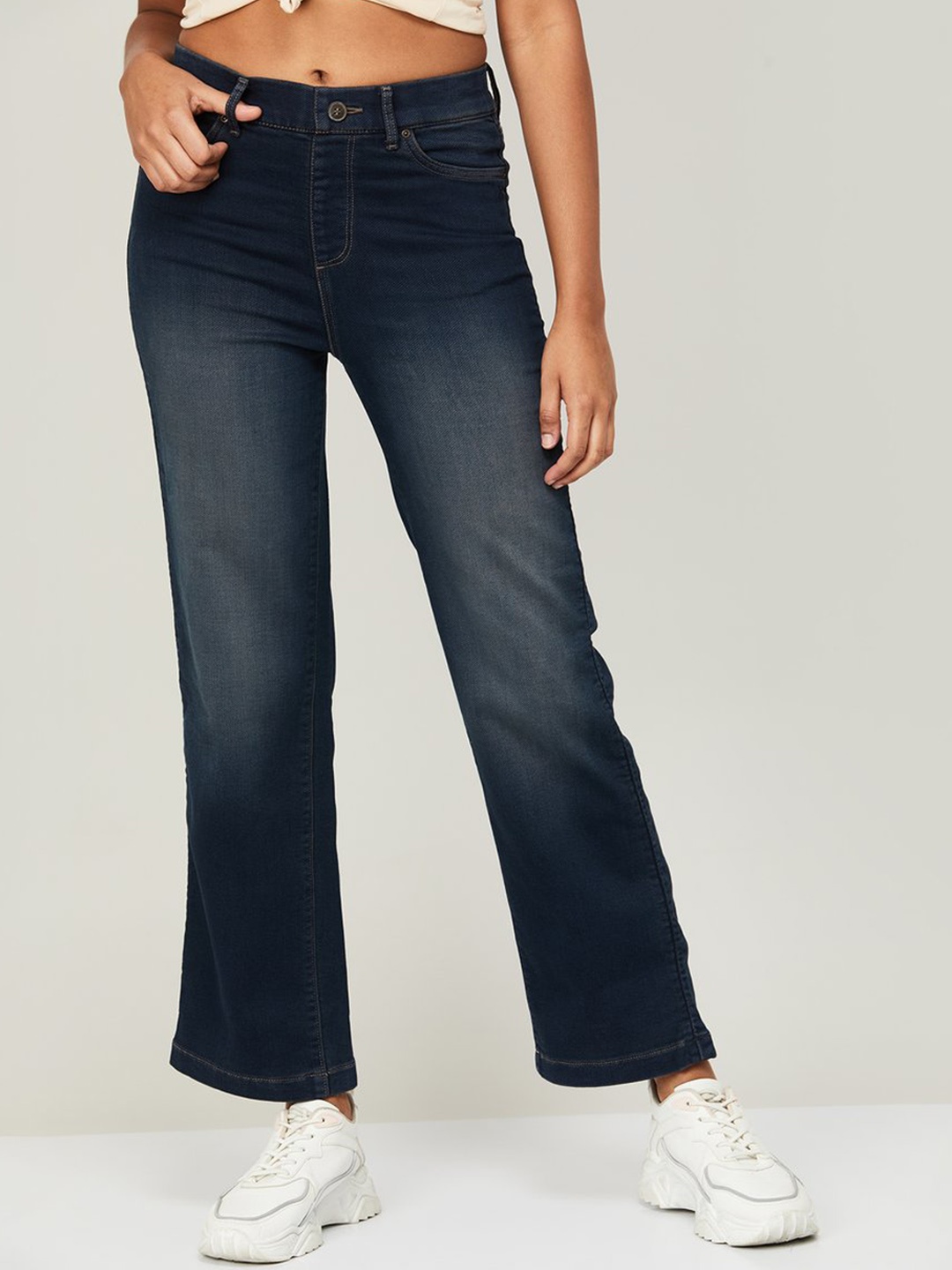 

Xpose Women Comfort Wide Leg High-Rise Heavy Fade Stretchable Jeans, Blue