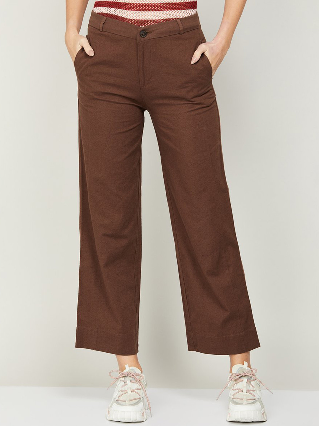 

Xpose Women Brown Comfort High-Rise Wide Leg Regular Trousers