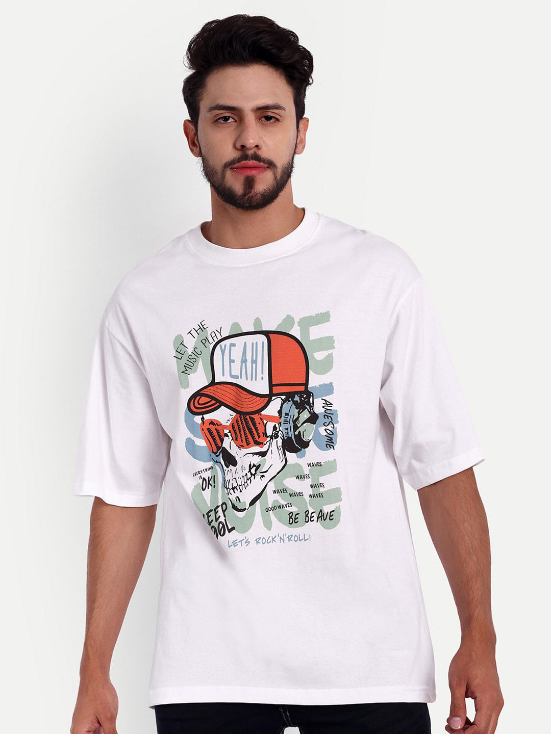 

Bloopers Store Graphic Printed Drop Shoulder Loose Fit Cotton T-shirt, White