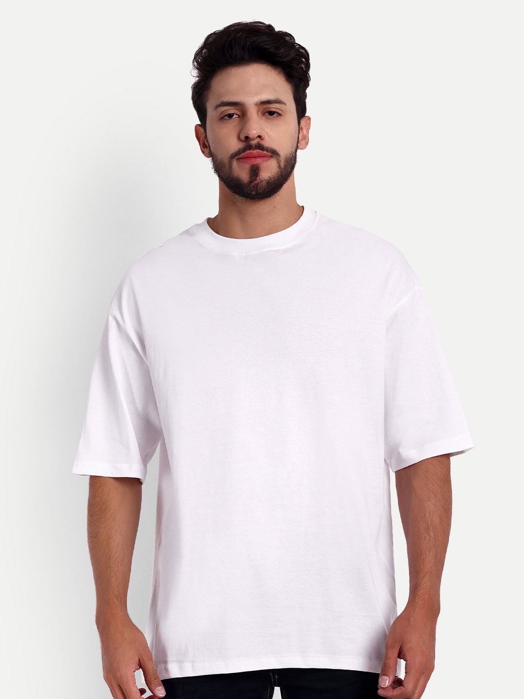 

Bloopers Store Drop Shoulder Sleeves Cotton Loose T-shirt, White