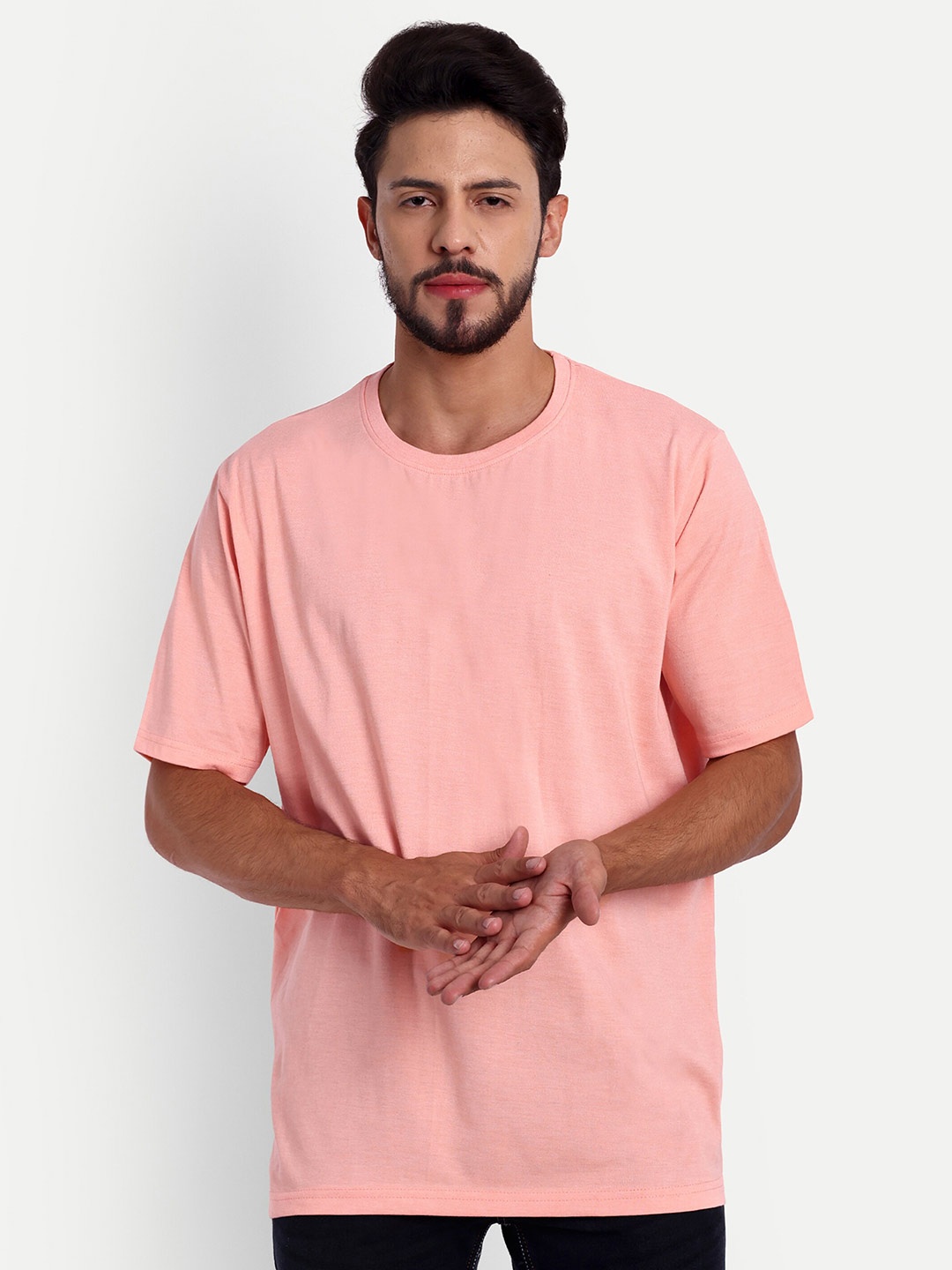

Bloopers Store Drop-Shoulder Sleeves Oversized Cotton T-Shirt, Peach