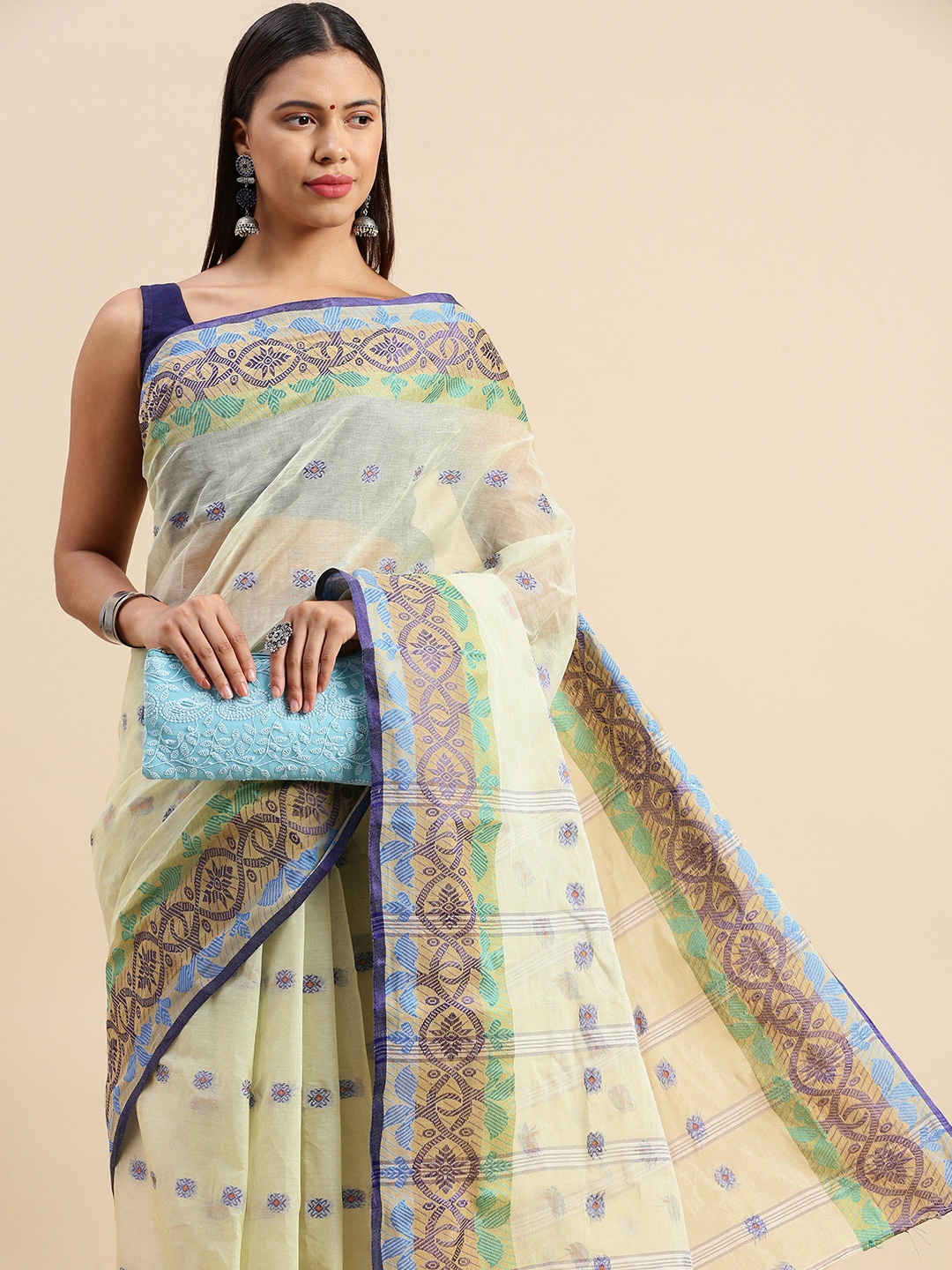 

DESH BIDESH Woven Design Pure Cotton Taant Saree, Grey