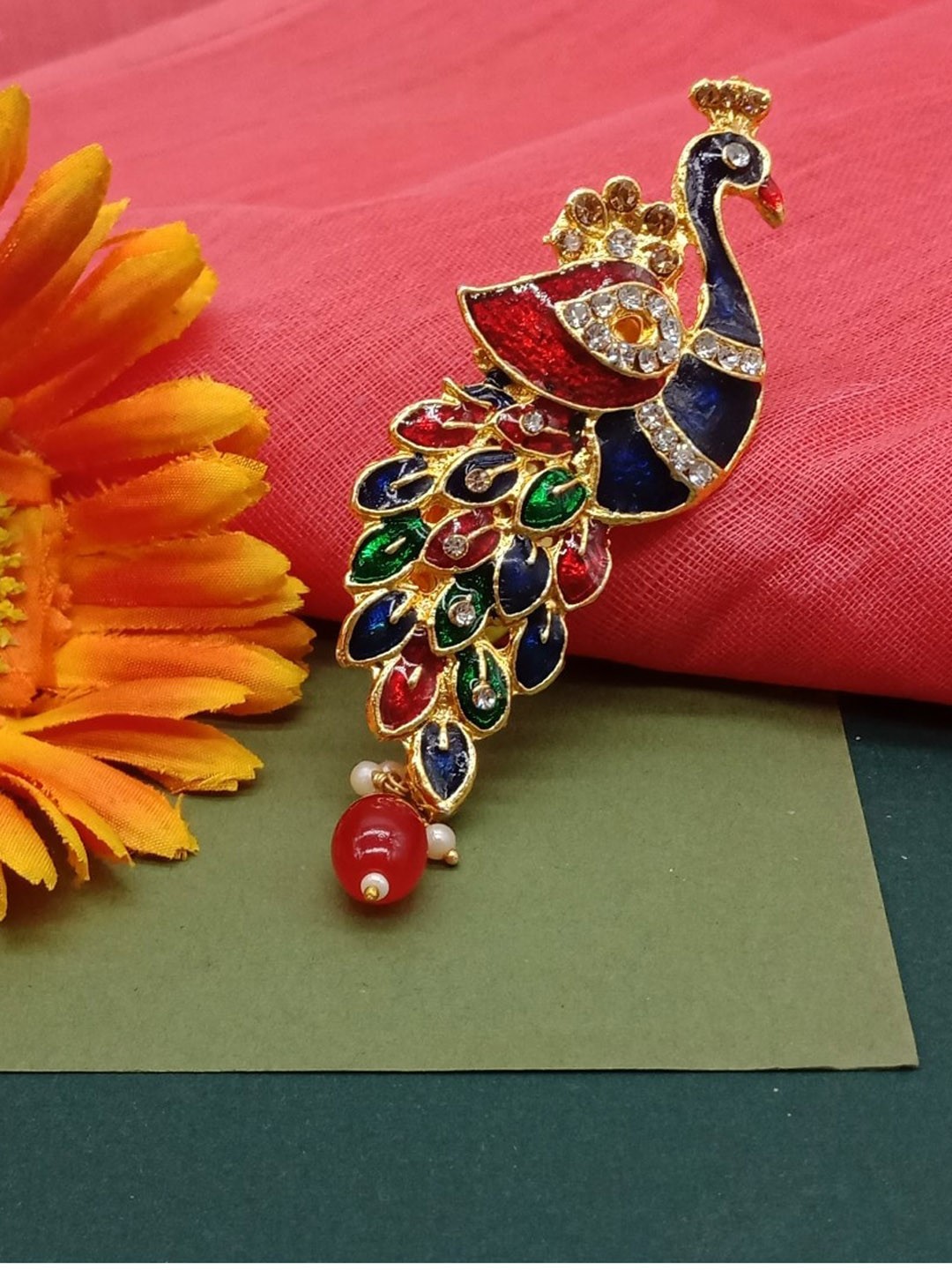 

AASHISH IMITATION Peacock Artificial Stone Studded Saree Pin, Gold