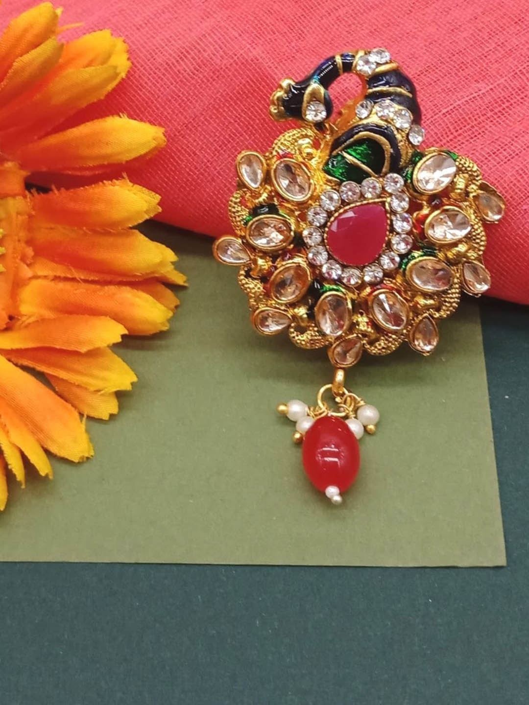 

AASHISH IMITATION Meenakari Peacock Sareepin, Gold