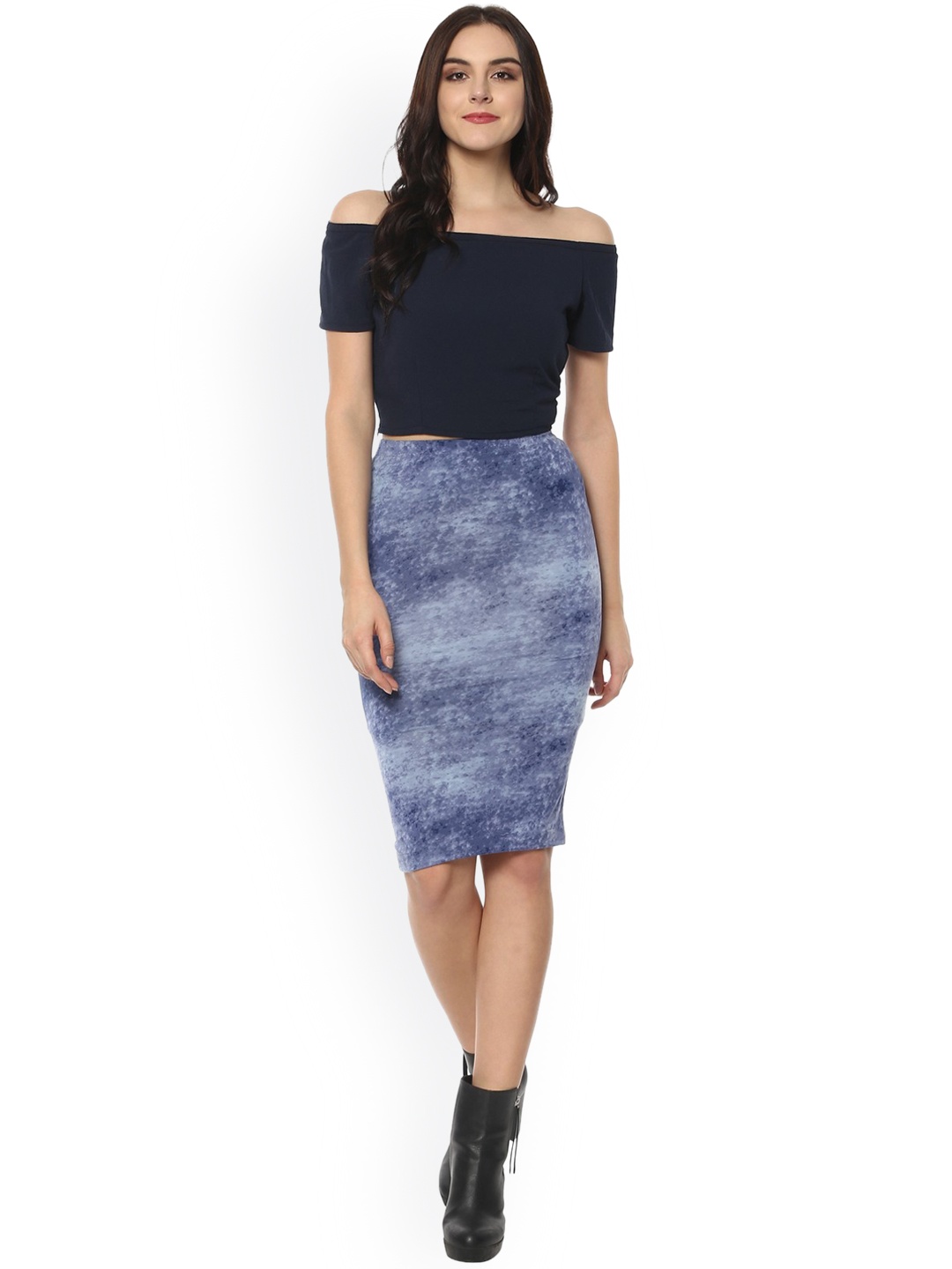 

Zima Leto Women Navy Blue Solid Top with Skirt