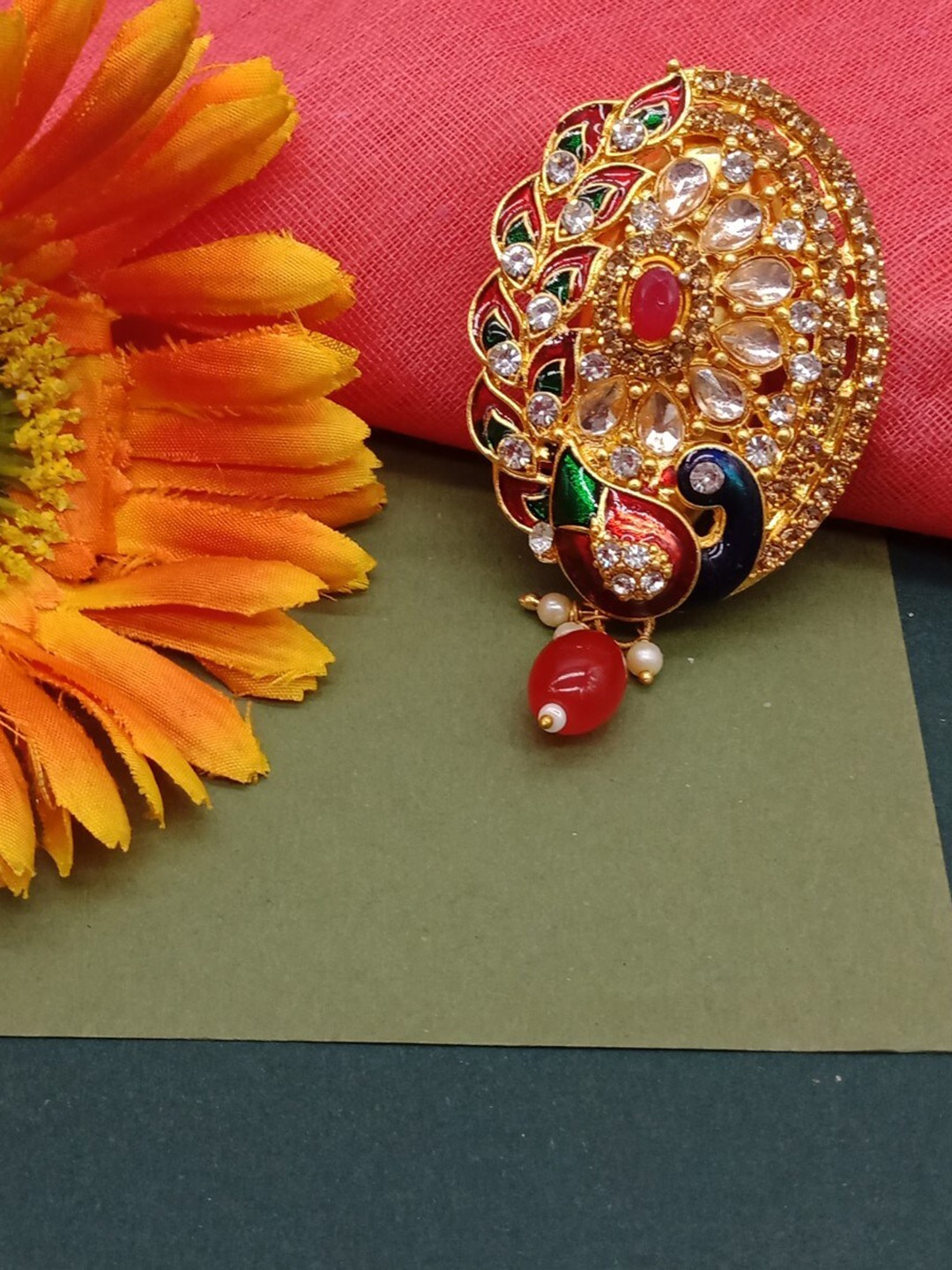 

AASHISH IMITATION Meenakari Peacock Sareepin, Multi
