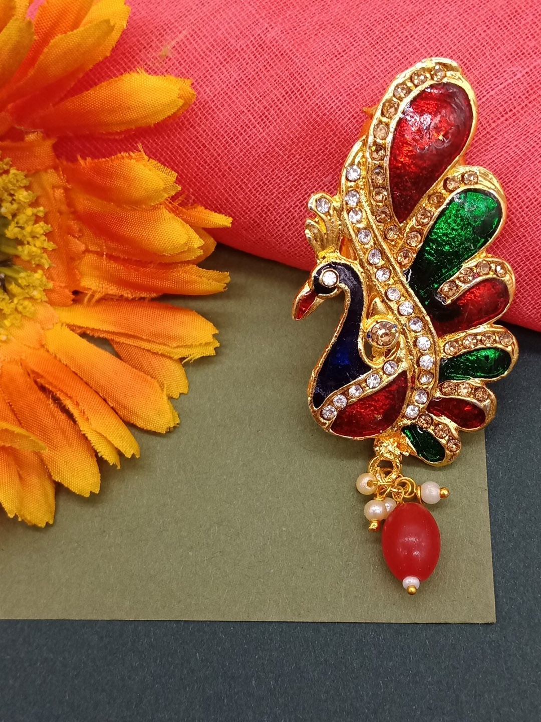 

AASHISH IMITATION Peacock Artificial Stone Studded Saree Pin, Multi