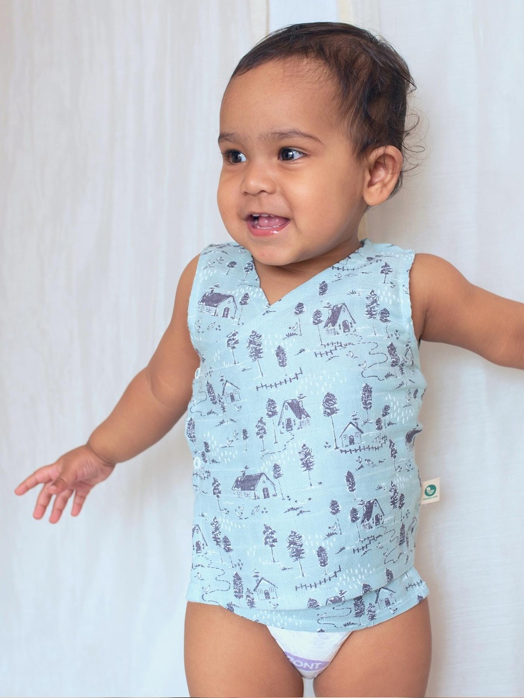 

cocoon care Infants Printed Soft Basic Vests, Blue