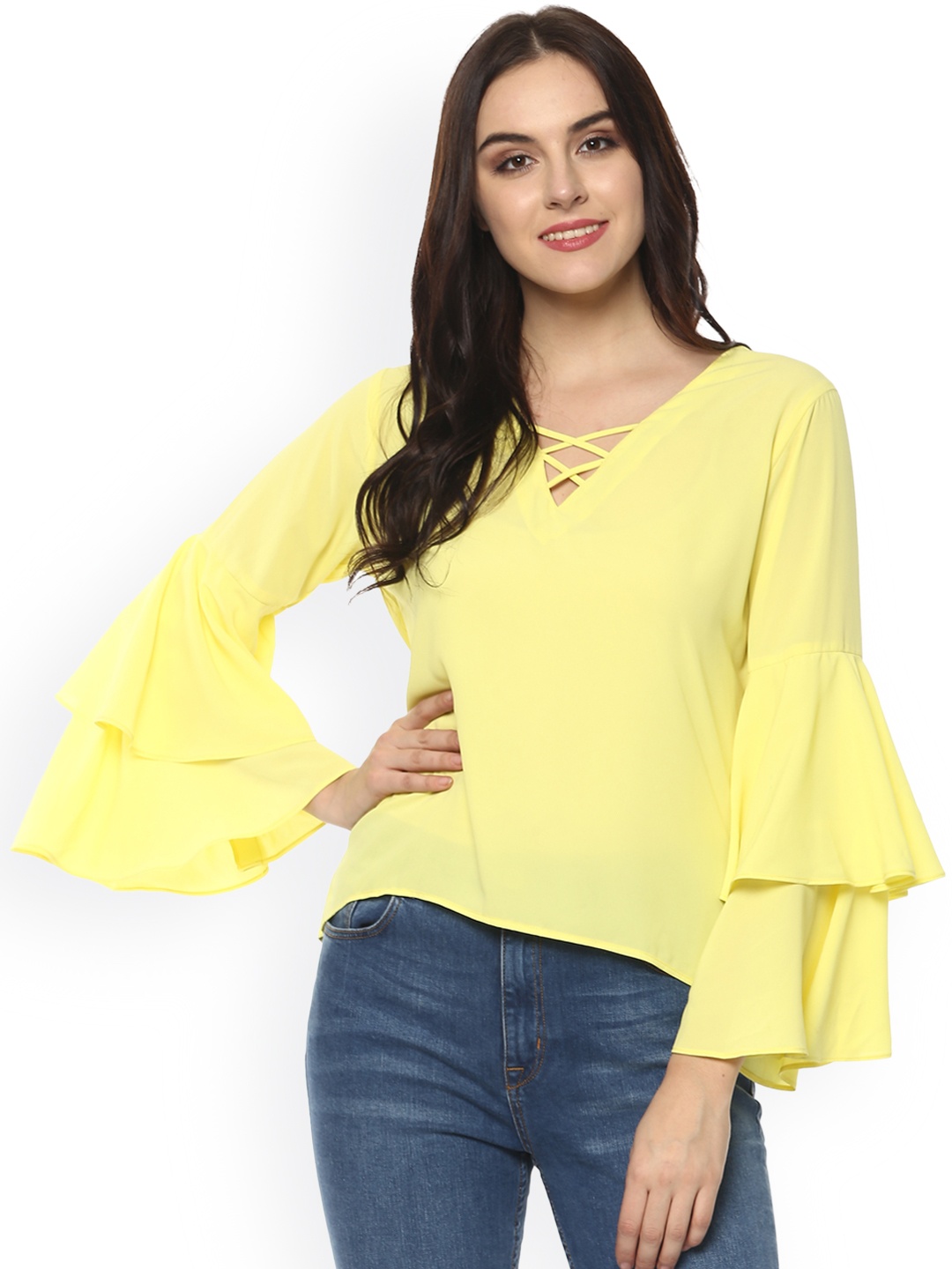 

Zima Leto Women Yellow Solid Blouson Top