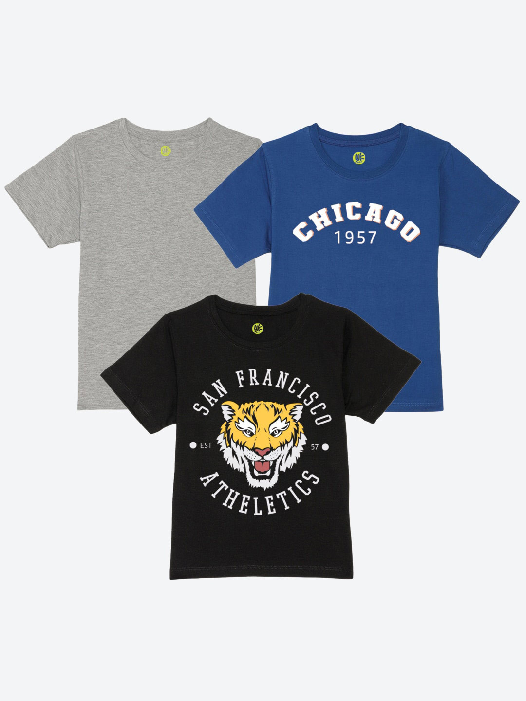 

YK Boys Pack Of 3 Printed Pure Cotton T-Shirt, Black