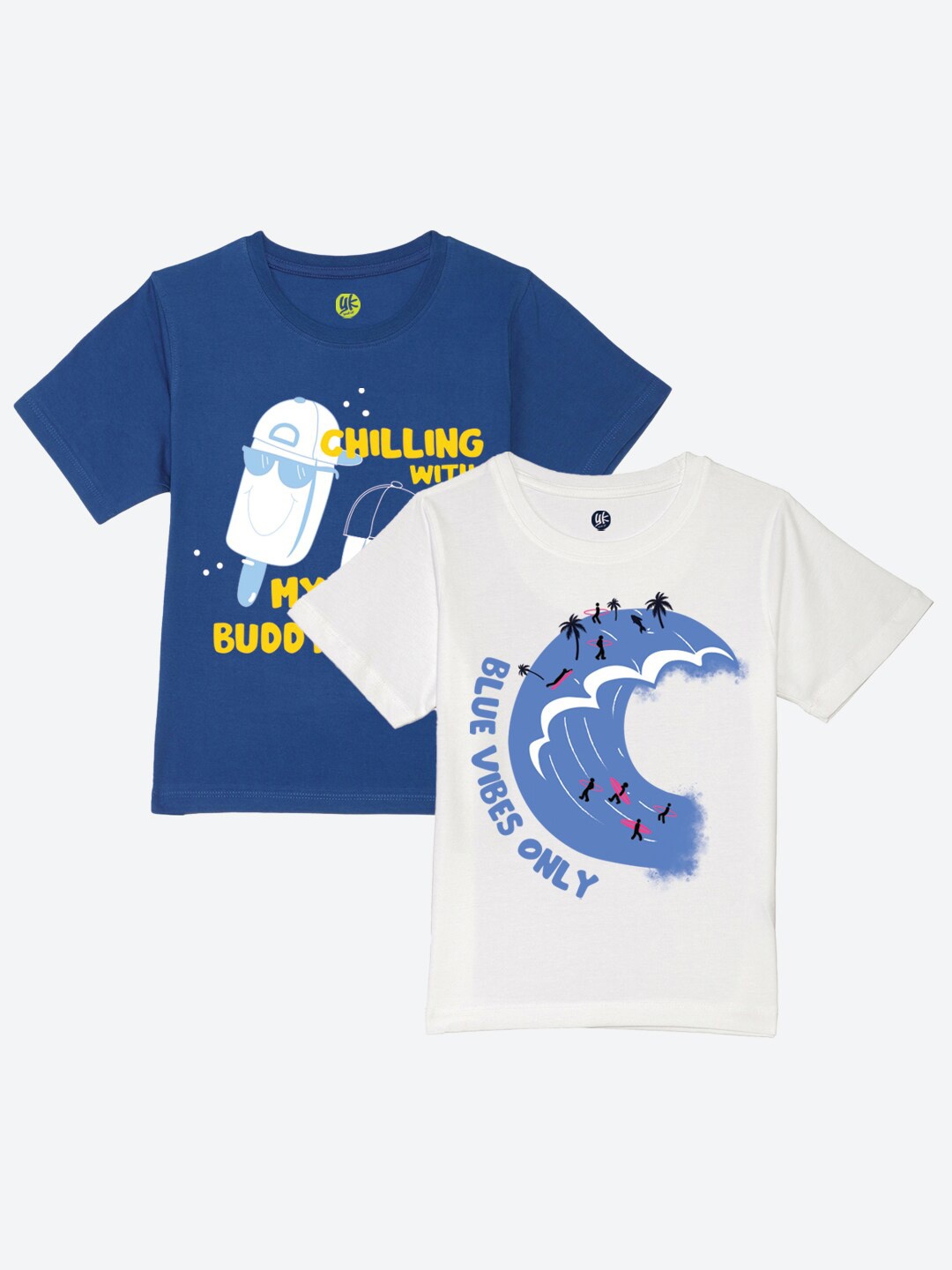 

YK Boys Pack Of 2 Typography Printed Pure Cotton T-Shirt, Blue