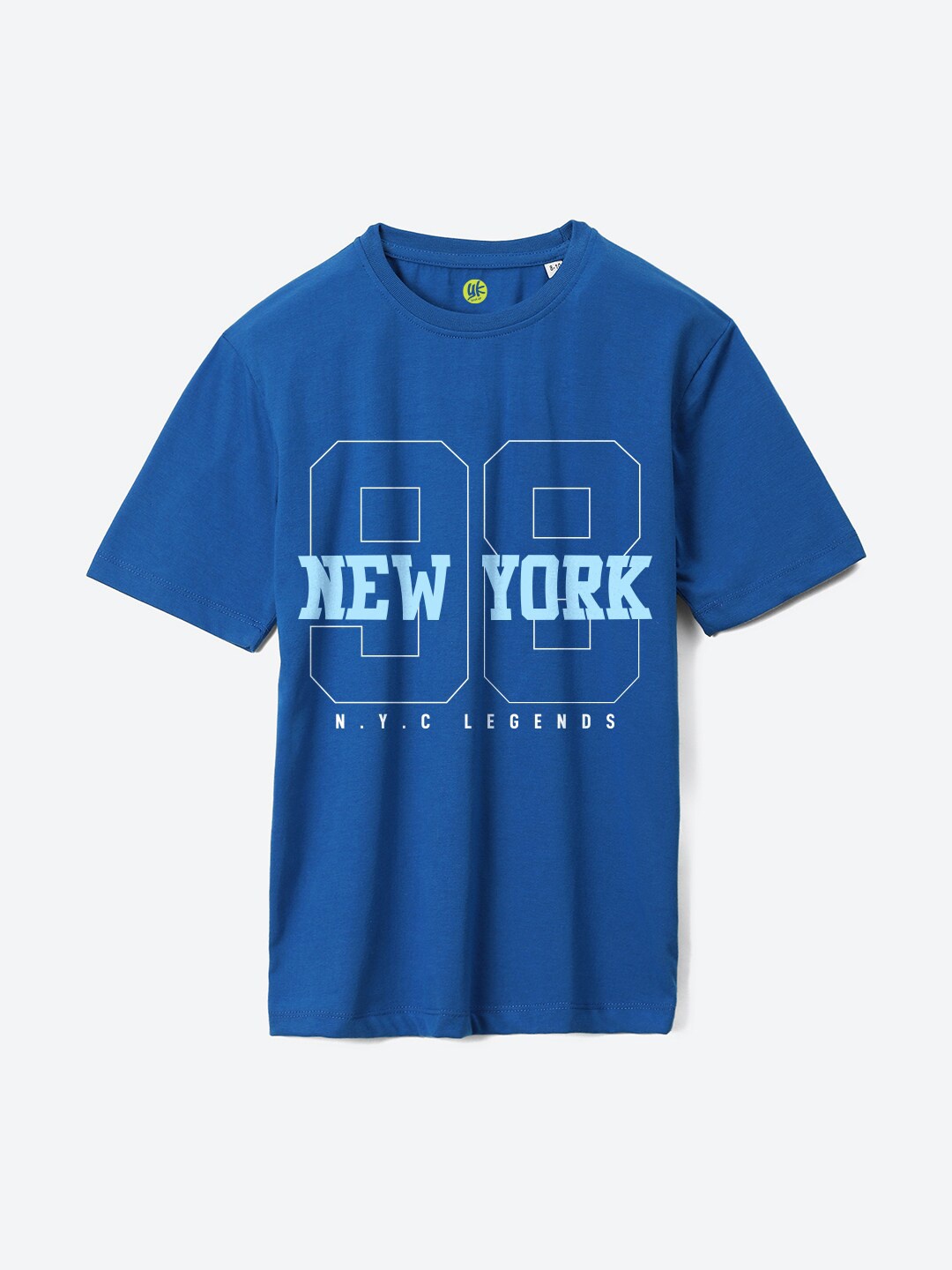 

YK Boys Typography Printed Pure Cotton Loose Fit T-Shirt, Blue