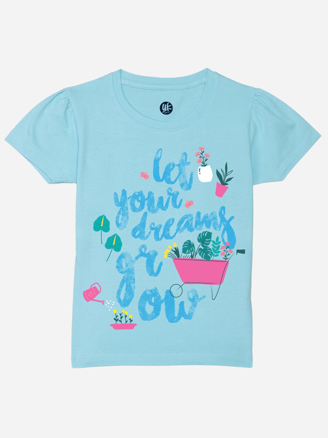 

YK Girls Typography Printed Pure Cotton T-Shirt, Blue