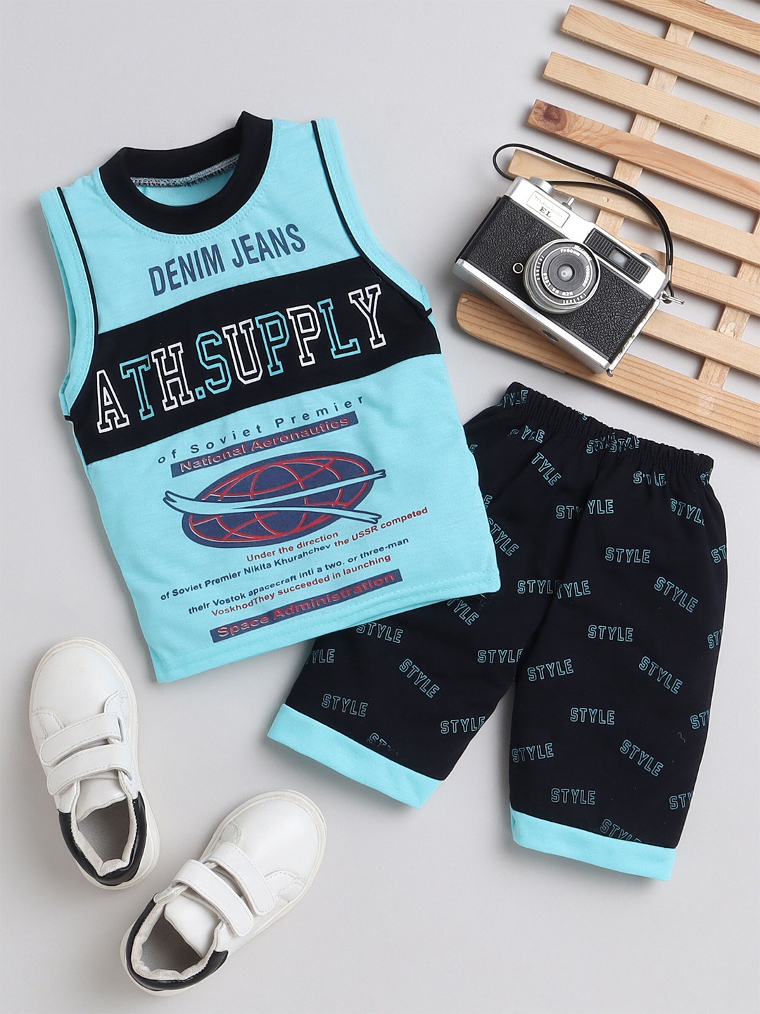 

BAESD Boys Printed Pure Cotton T-Shirt With Shorts, Blue