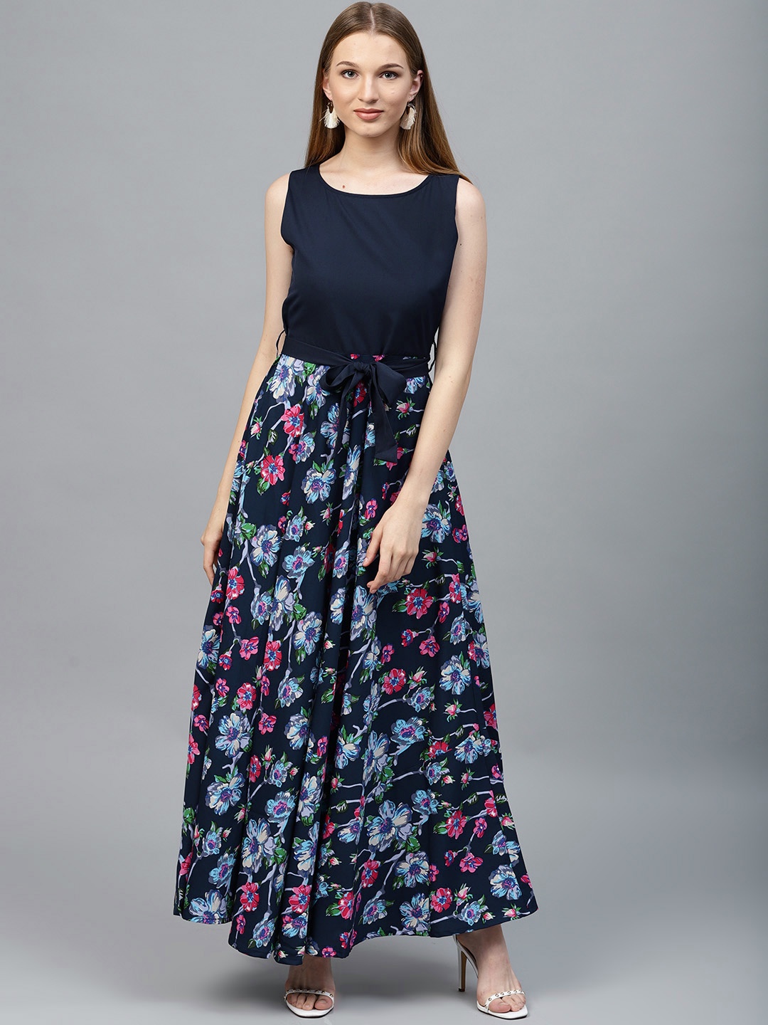 

Tokyo Talkies Women Navy Blue Printed Maxi Dress