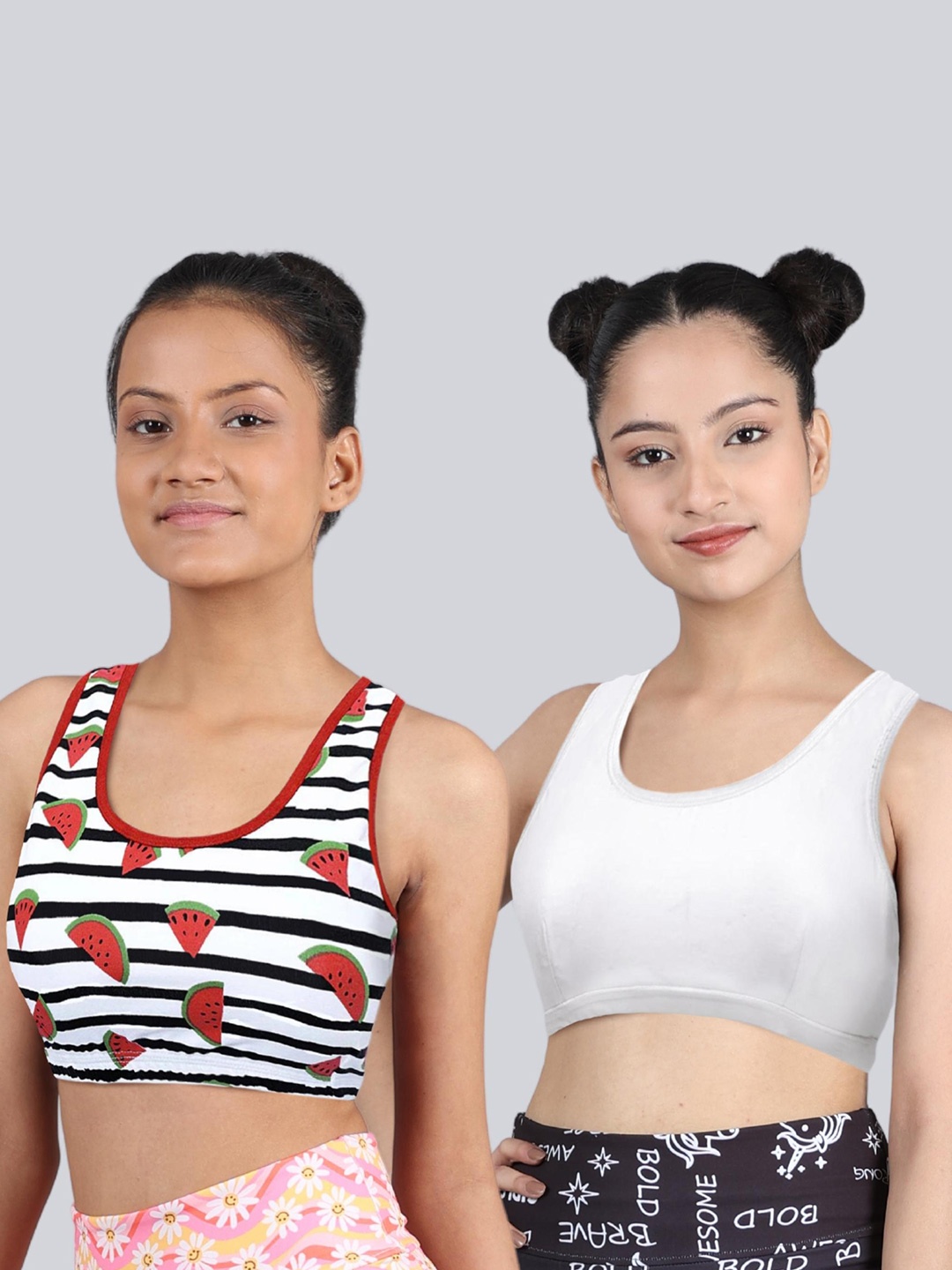 

DChica Pack Of 2 Non-Wired All Day Comfort Full Coverage Non-Padded Cotton Workout Bra, White