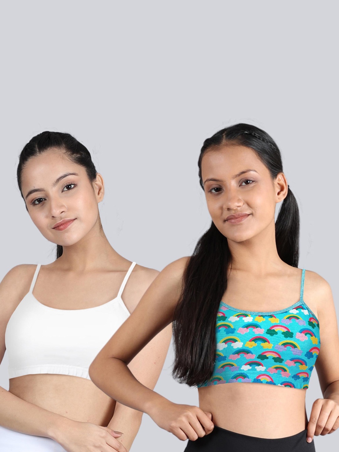 

DChica Pack Of 2 Non-Wired All Day Comfort Full Coverage Non-Padded Cotton Workout Bra, Blue