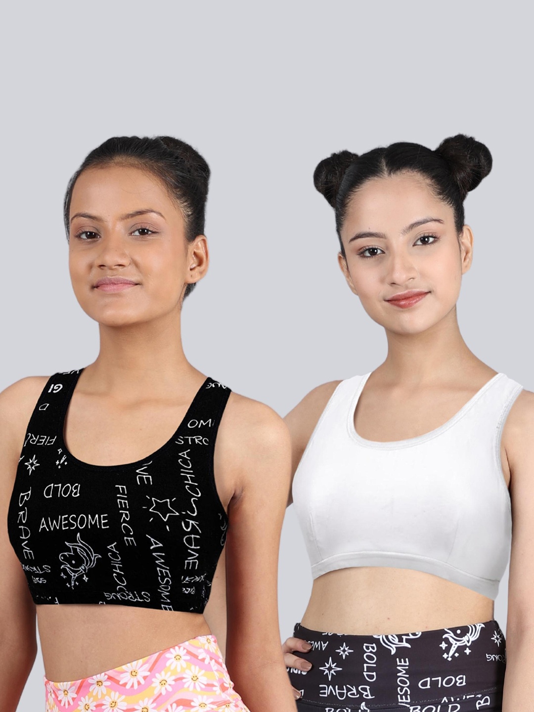 

DChica Pack Of 2 Non-Wired All Day Comfort Full Coverage Non-Padded Cotton Workout Bra, Black