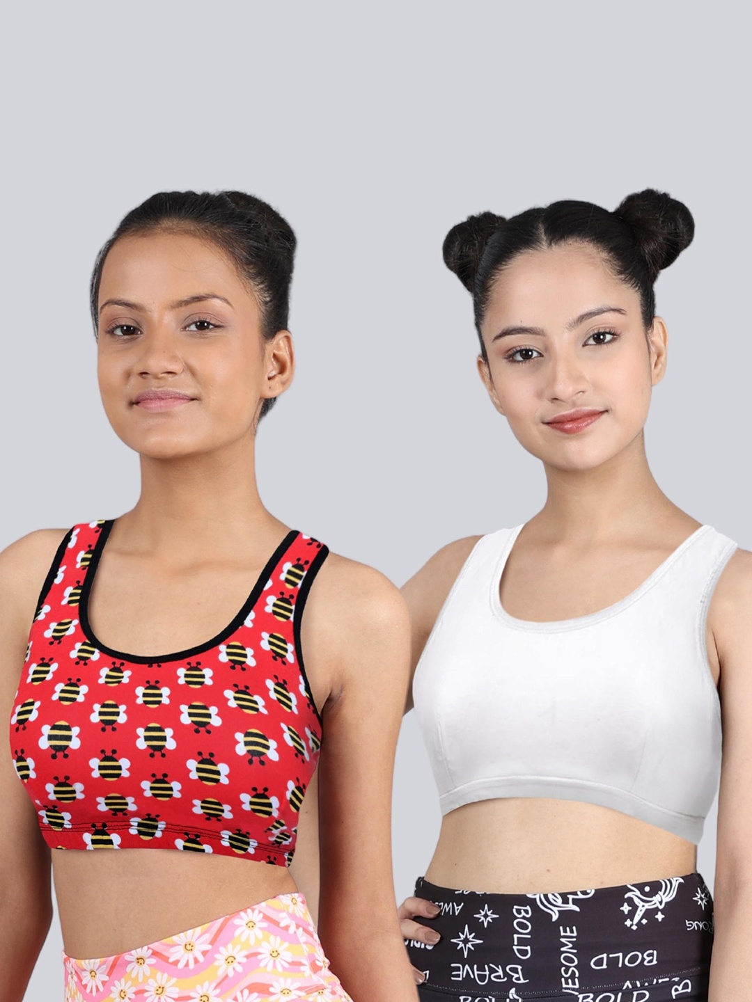 

DChica Pack Of 2 Non-Wired All Day Comfort Full Coverage Non-Padded Cotton Workout Bra, White