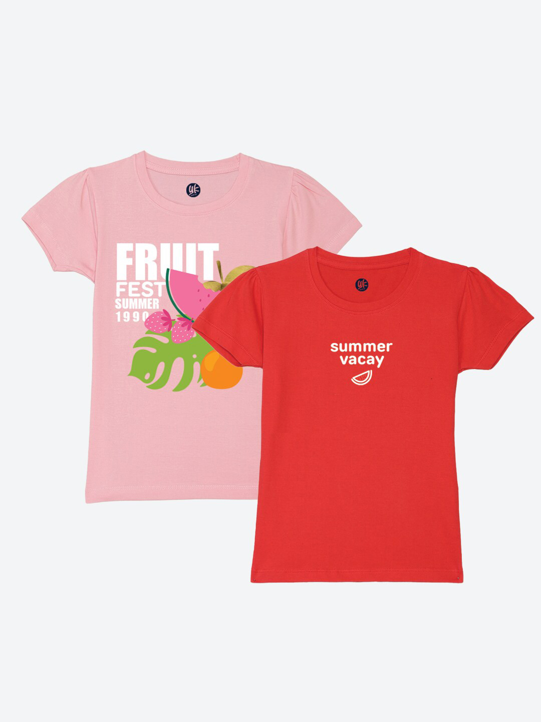 

YK Girls Pack Of 2 Typography Printed Pure Cotton T-Shirt, Red