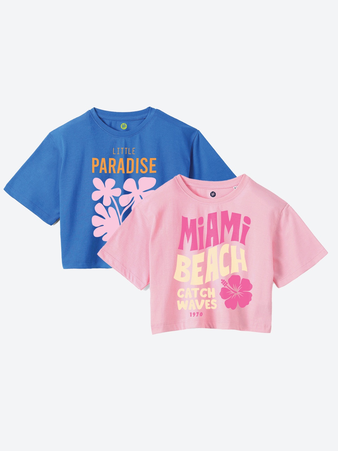 

YK Girls Pack Of 2 Typography Printed Pure Cotton T-Shirt, Pink