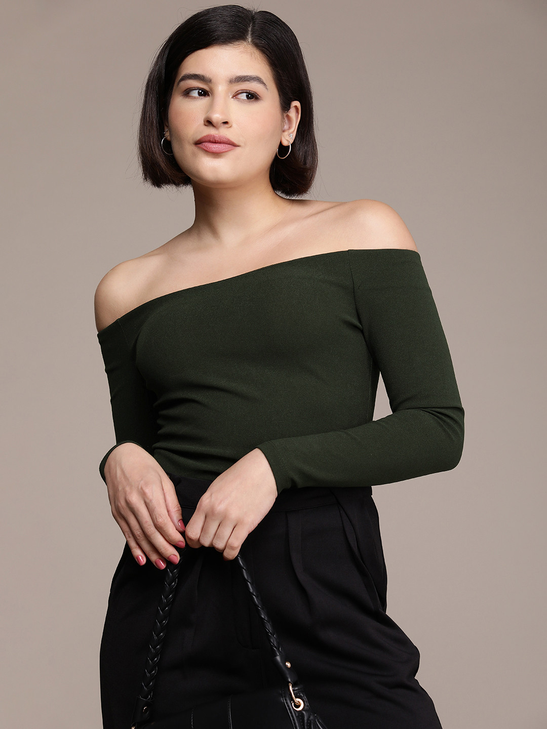 

French Connection Solid Off-Shoulder Top, Olive