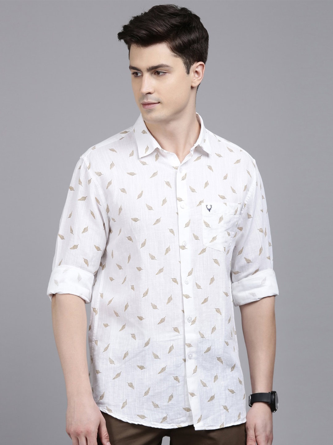 

Allen Solly Slim Fit Tropical Printed Cotton Linen Casual Shirt, White