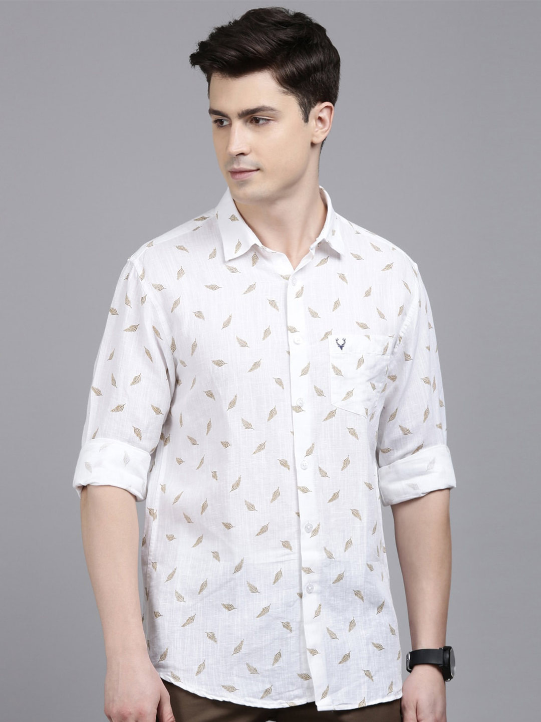 

Allen Solly Slim Fit Tropical Printed Cotton Linen Casual Shirt, White