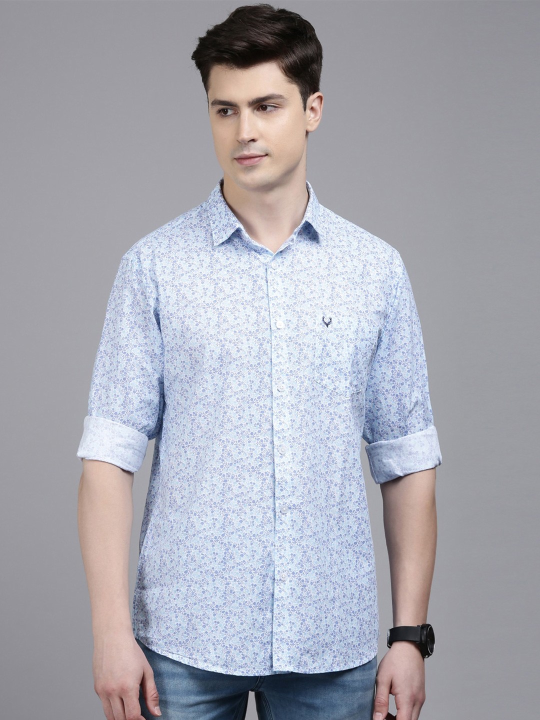 

Allen Solly Slim Fit Floral Printed Cotton Linen Casual Shirt, Blue
