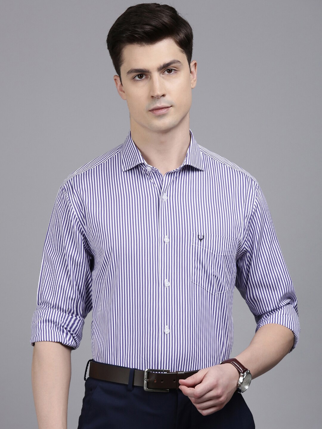 

Allen Solly Slim Fit Striped Pure Cotton Formal Shirt, Purple