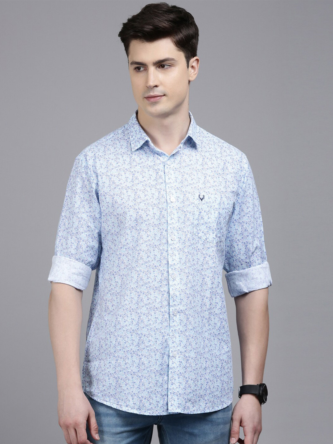 

Allen Solly Slim Fit Floral Printed Cotton Linen Casual Shirt, Blue
